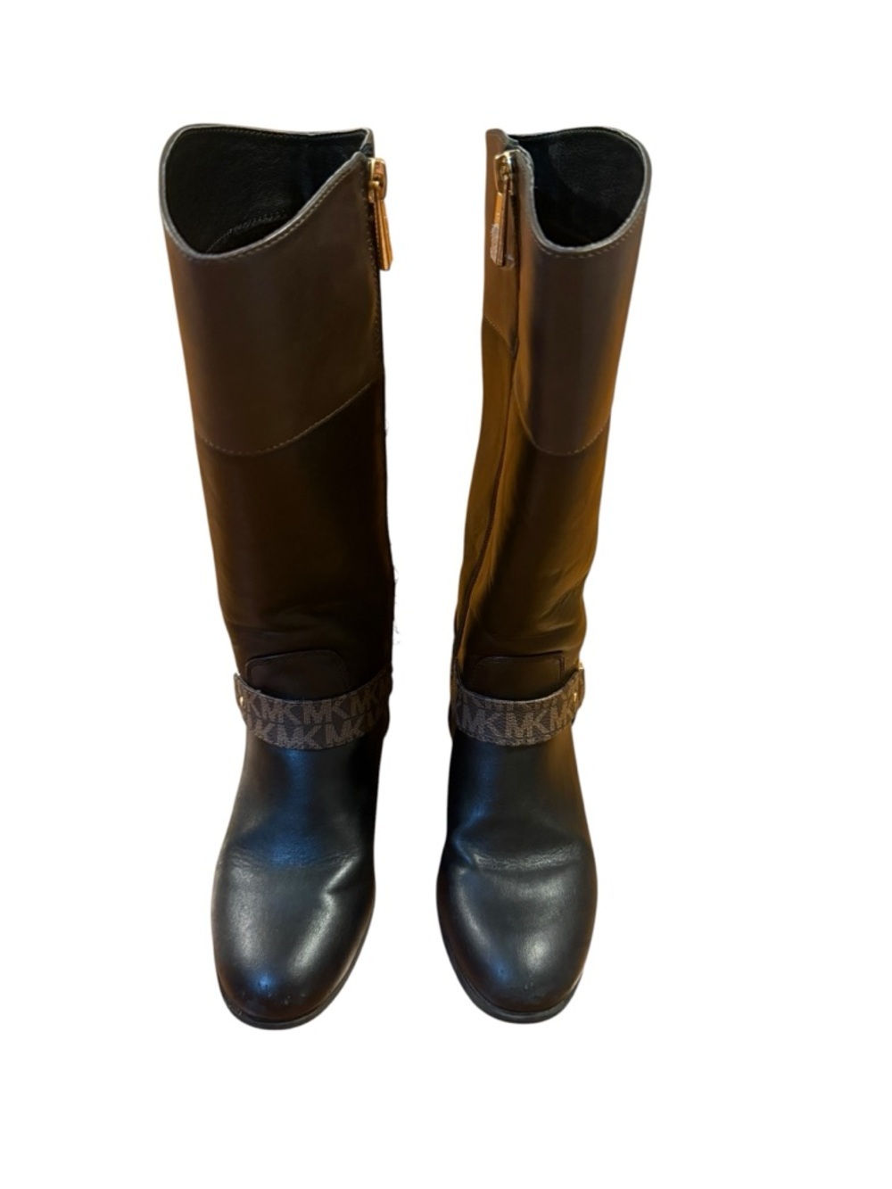 Michael Kors Black Logo-Trim Leather Riding Boots